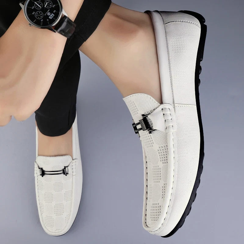 Enzo | Mens Textured Buckle Slip-On Loafers