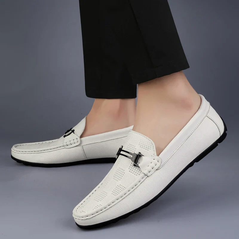 Enzo | Mens Textured Buckle Slip-On Loafers