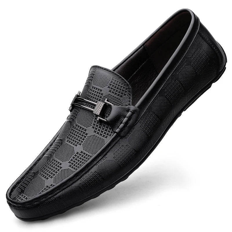 Enzo | Mens Textured Buckle Slip-On Loafers