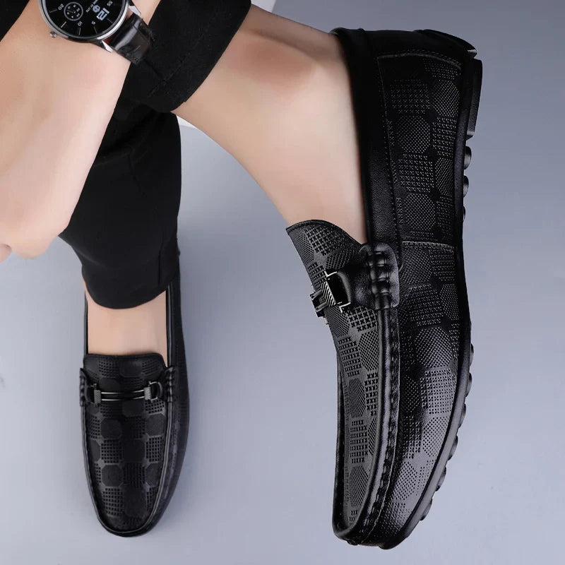 Enzo | Mens Textured Buckle Slip-On Loafers