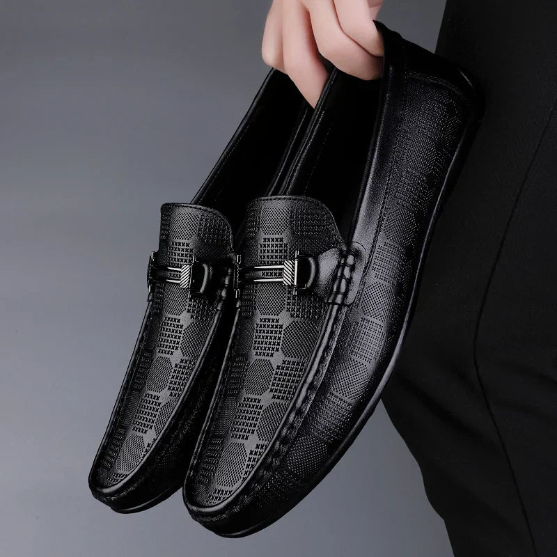 Enzo | Mens Textured Buckle Slip-On Loafers