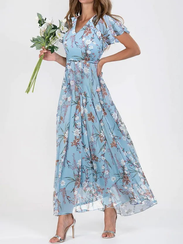 Marigold | Womens Floral V-Neck Sleeve Maxi Dress