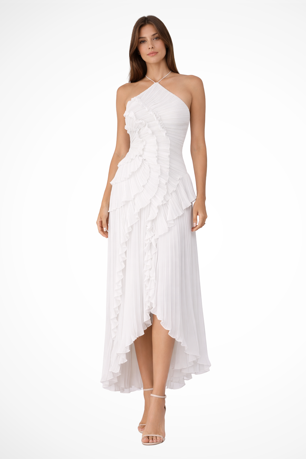 Adalyn | Womens Halter Neck Ruffle Maxi Dress