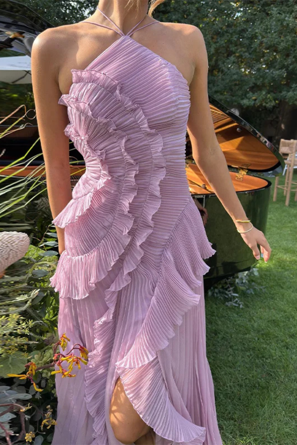 Adalyn | Womens Halter Neck Ruffle Maxi Dress