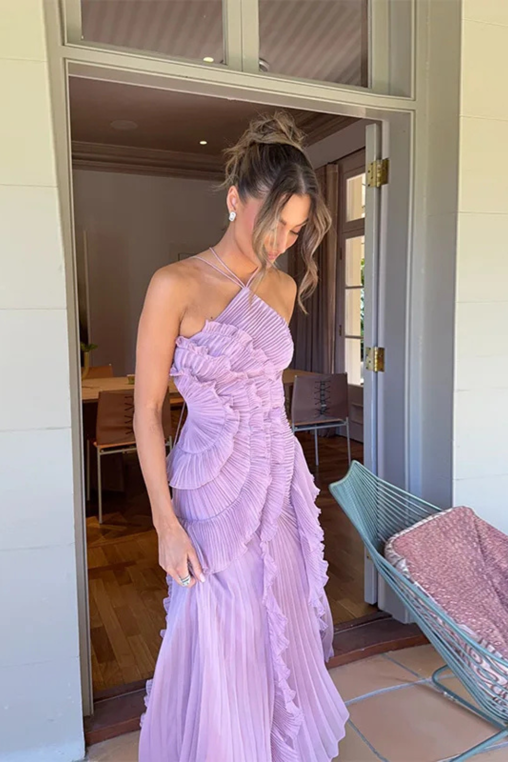 Adalyn | Womens Halter Neck Ruffle Maxi Dress