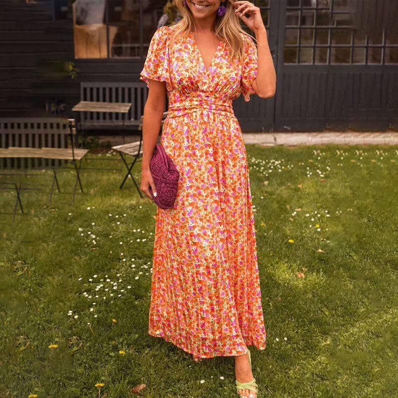 Poppy | Womens Floral Print Ruched Waist Maxi Dress