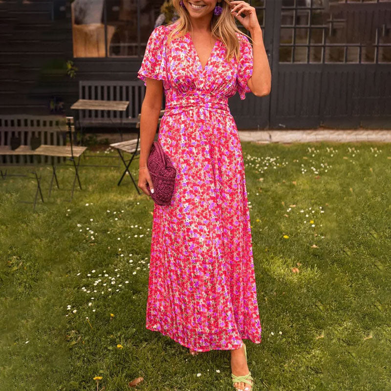Poppy | Womens Floral Print Ruched Waist Maxi Dress