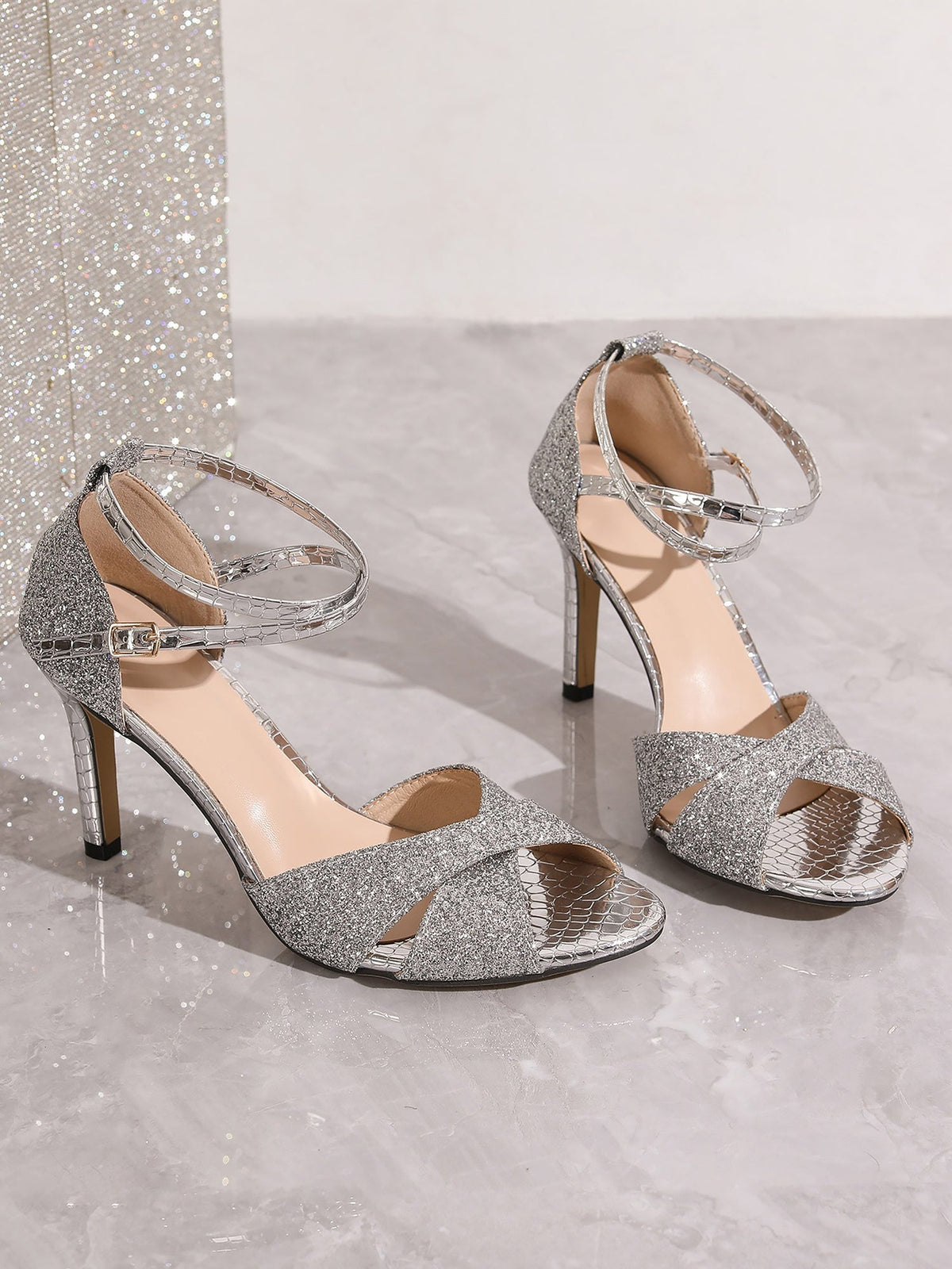 Sienna | Women's Glitter Strappy High Heel Sandals