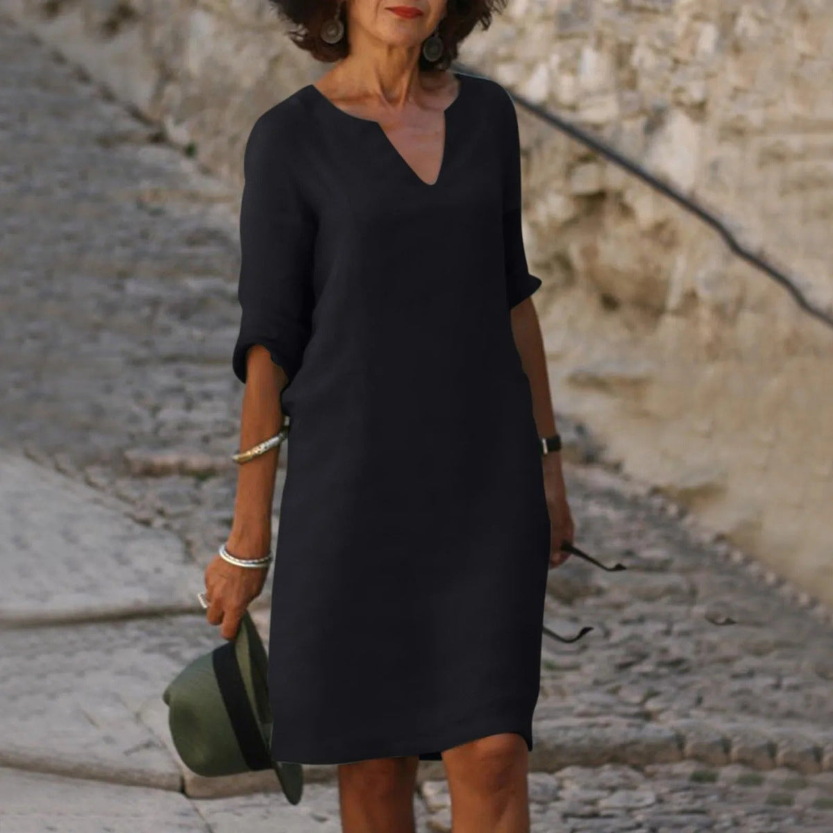 Sofia | Womens Notch Neck Half Sleeve Shift Dress