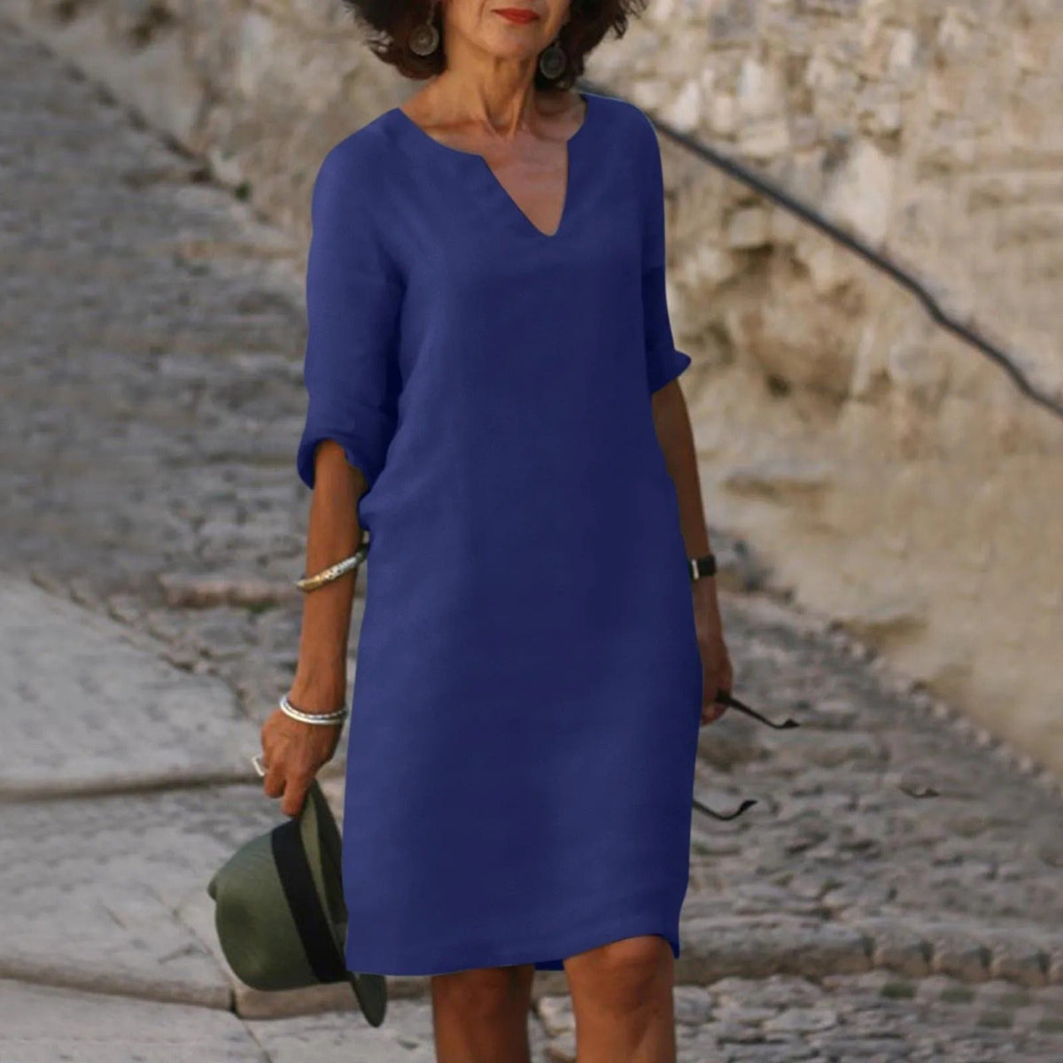 Sofia | Womens Notch Neck Half Sleeve Shift Dress