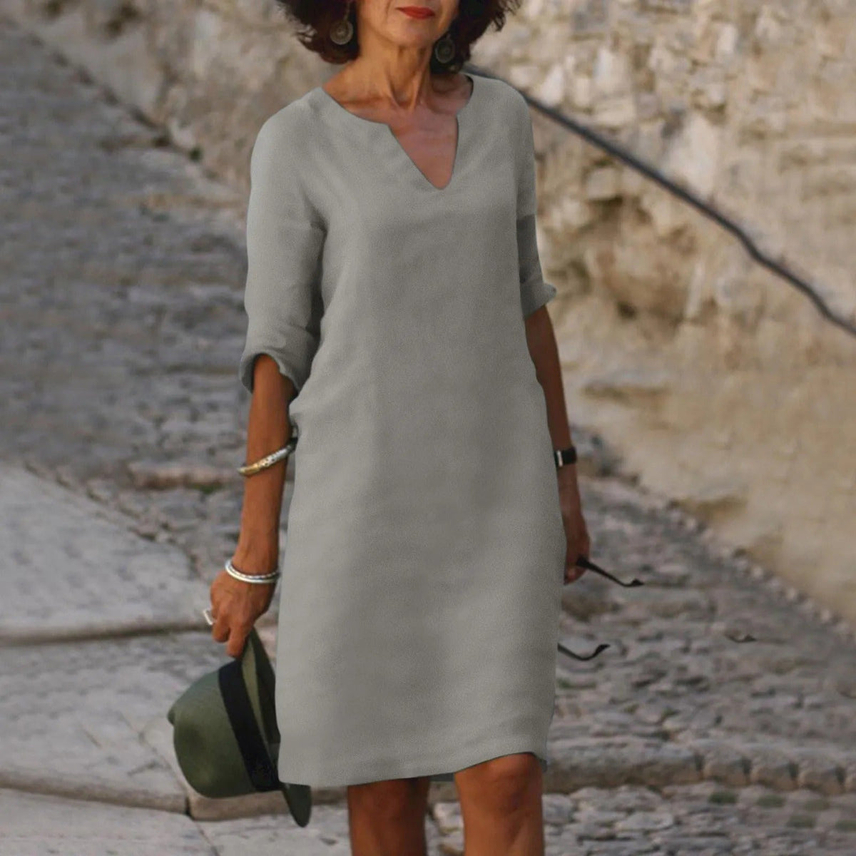 Sofia | Womens Notch Neck Half Sleeve Shift Dress