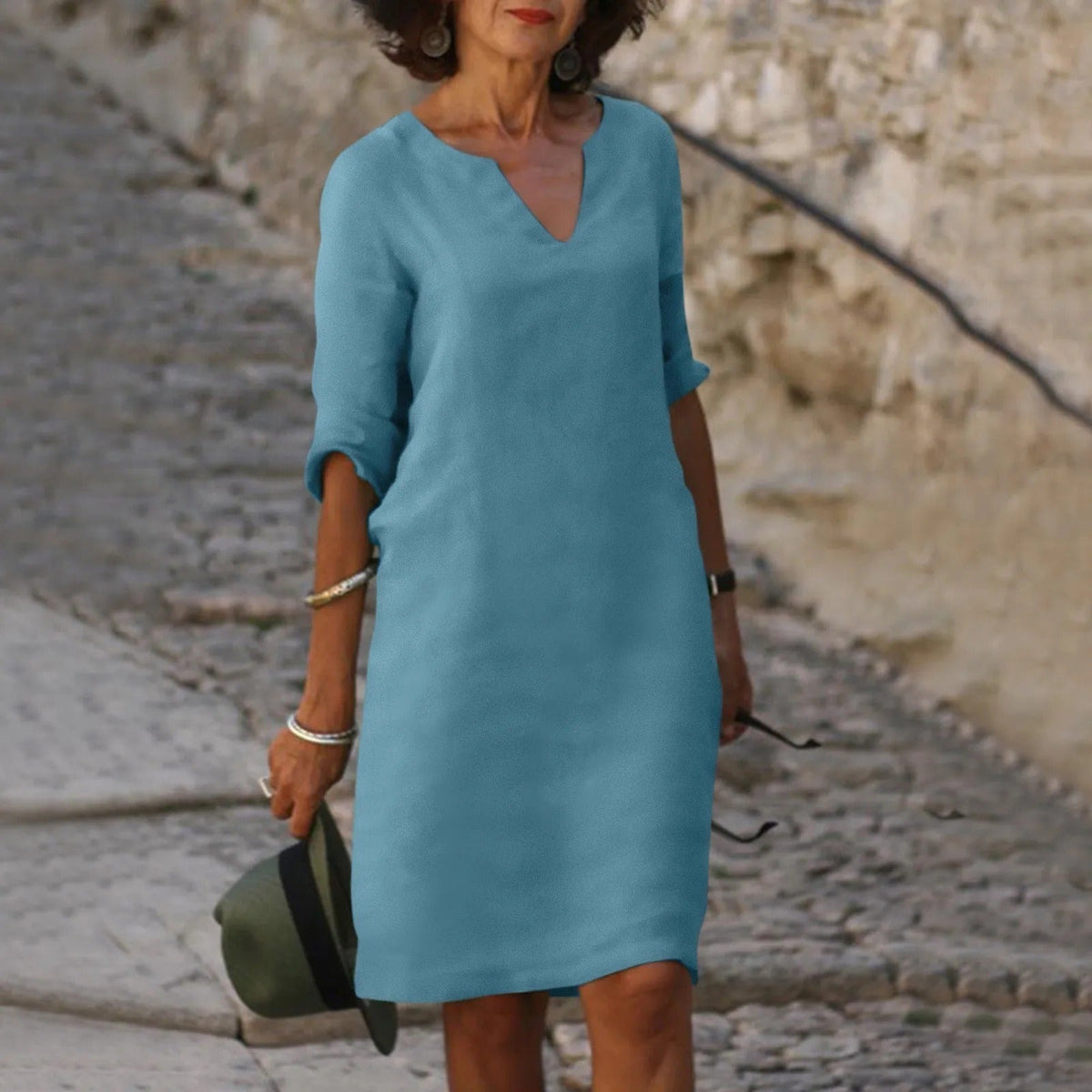Sofia | Womens Notch Neck Half Sleeve Shift Dress