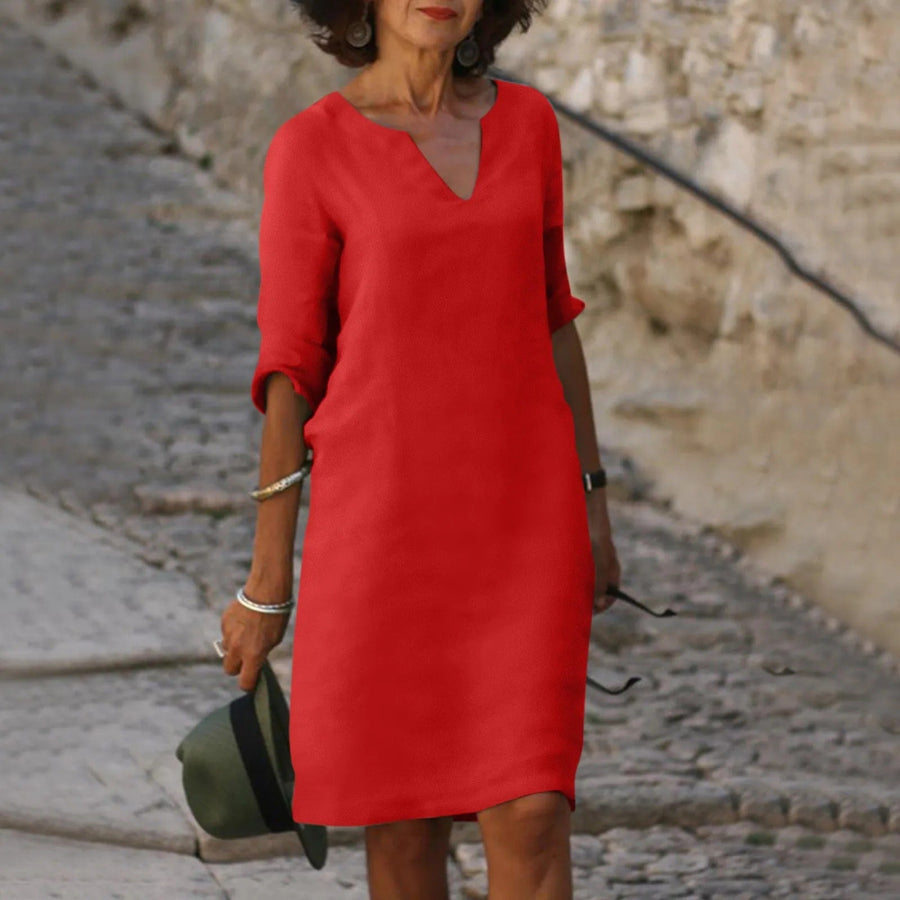Sofia | Womens Notch Neck Half Sleeve Shift Dress