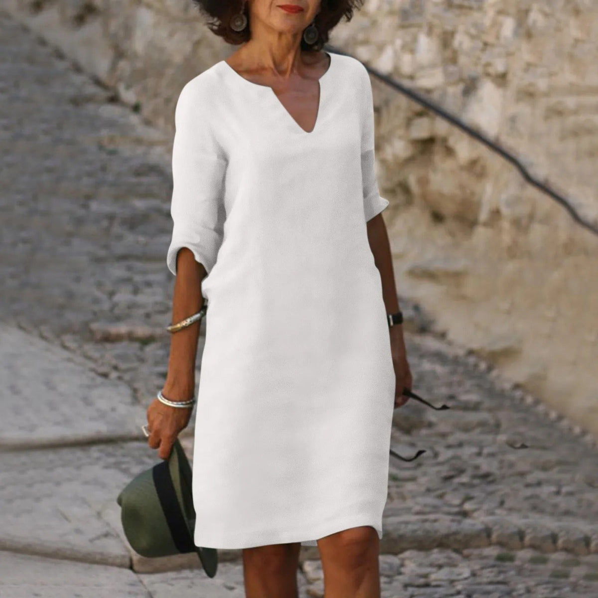 Sofia | Womens Notch Neck Half Sleeve Shift Dress