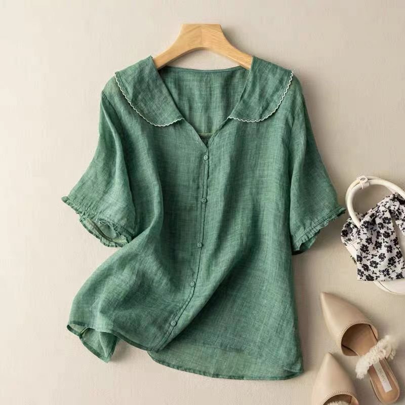 Sophia | Scalloped Collar Linen Blouse