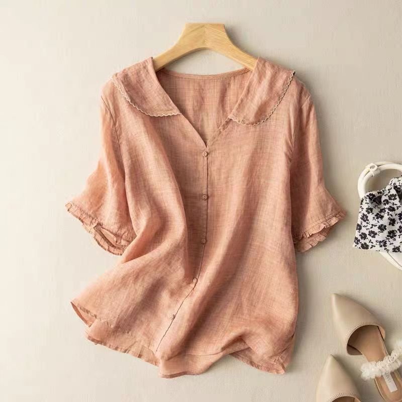 Sophia | Scalloped Collar Linen Blouse