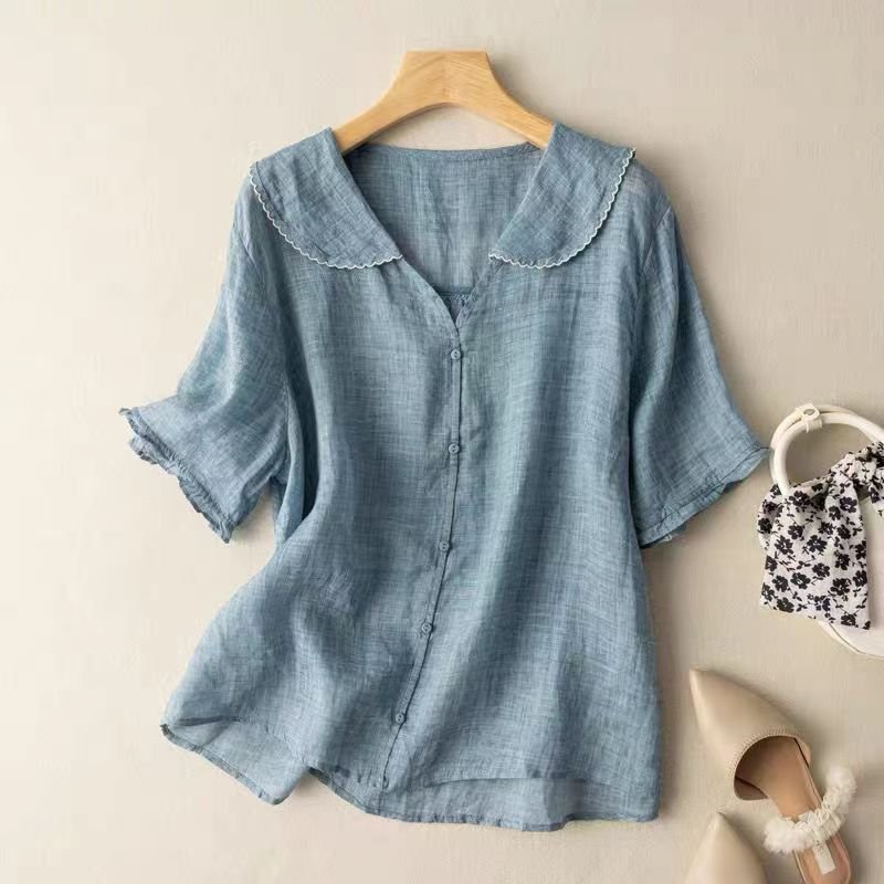 Sophia | Scalloped Collar Linen Blouse