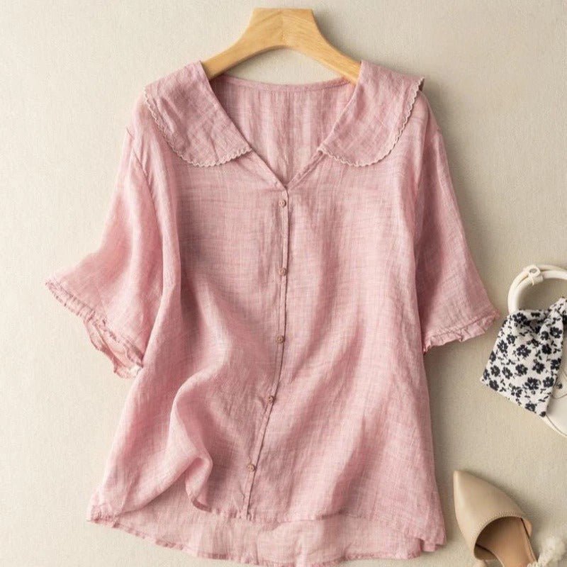 Sophia | Scalloped Collar Linen Blouse