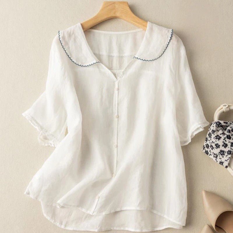 Sophia | Scalloped Collar Linen Blouse