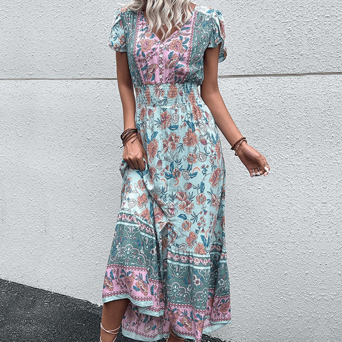 Stella | Boho Smocked Waist Floral Dress
