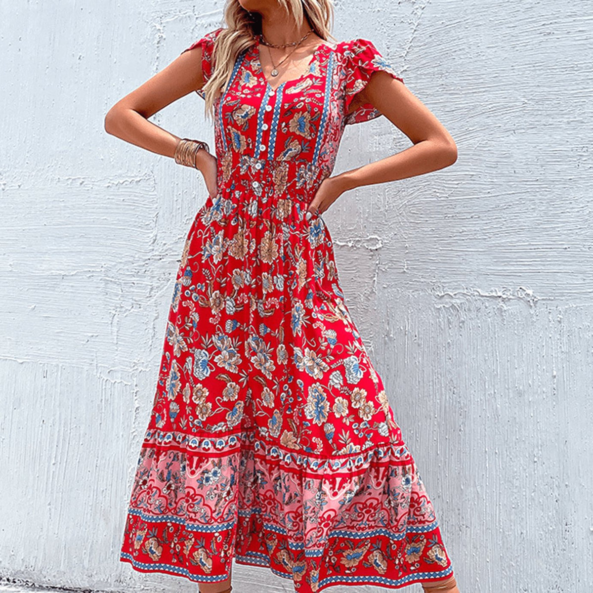Stella | Boho Smocked Waist Floral Dress