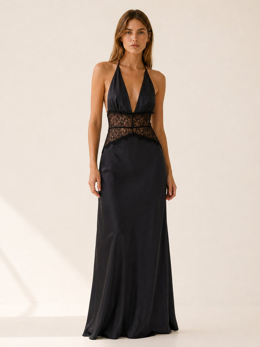 Nadia | Backless Deep Plunge Evening Dress