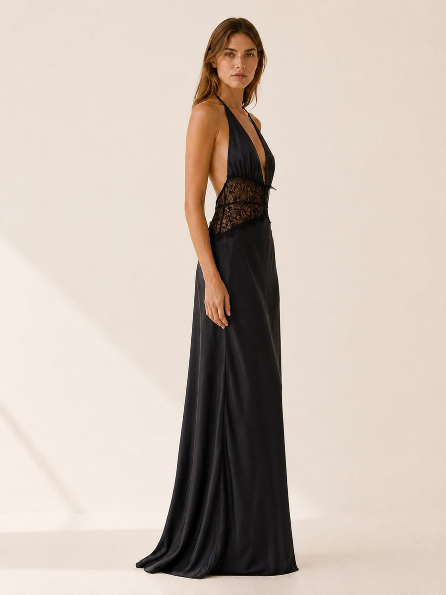 Nadia | Backless Deep Plunge Evening Dress
