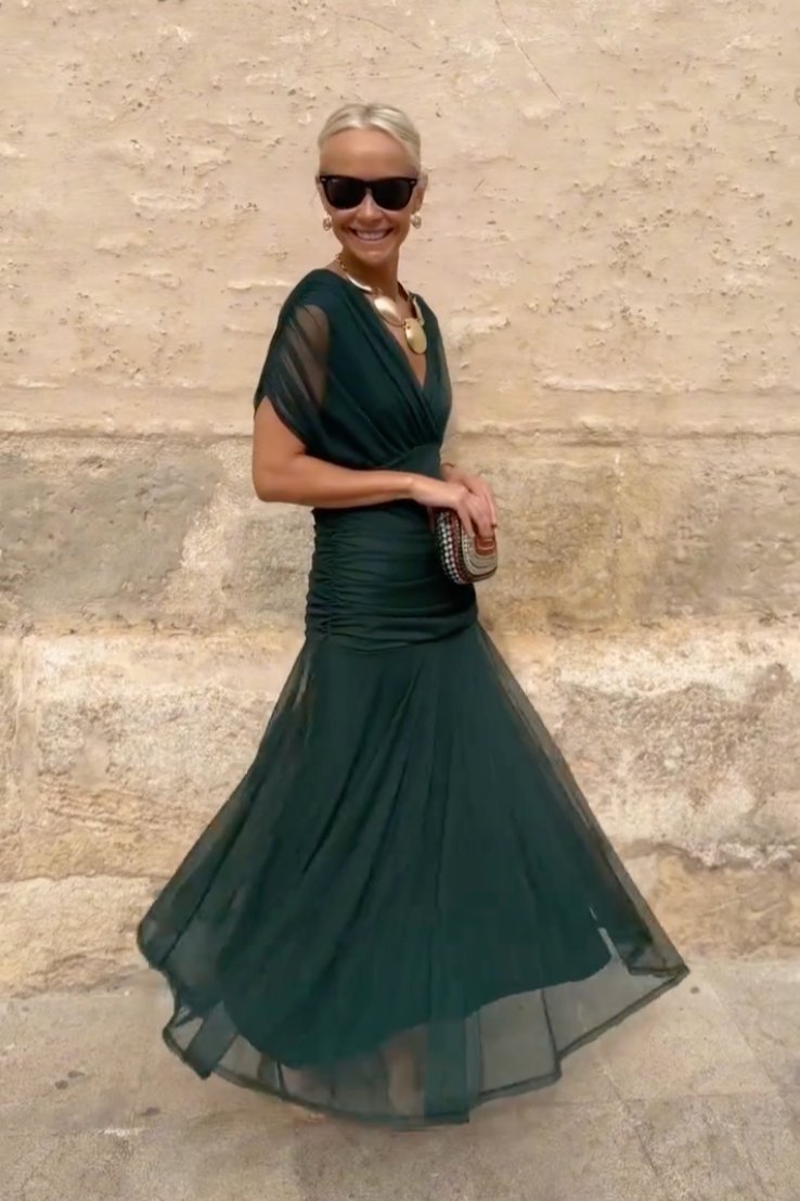 Wren | Elegant Pleated Chiffon Evening Dress