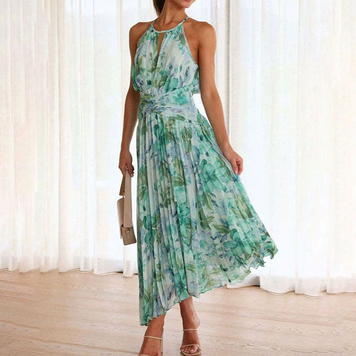 Camille | Halter Neck Floral Maxi Dress