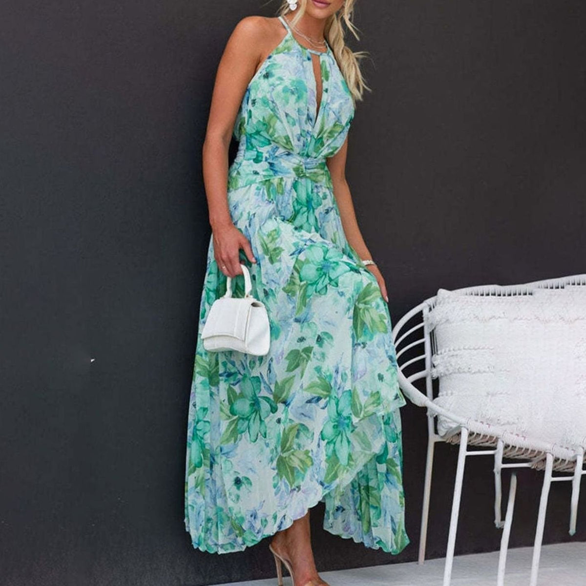 Camille | Halter Neck Floral Maxi Dress