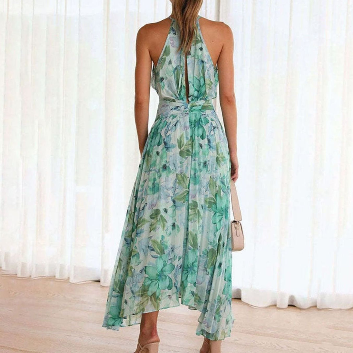 Camille | Halter Neck Floral Maxi Dress