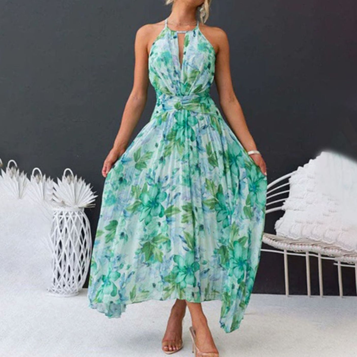 Camille | Halter Neck Floral Maxi Dress