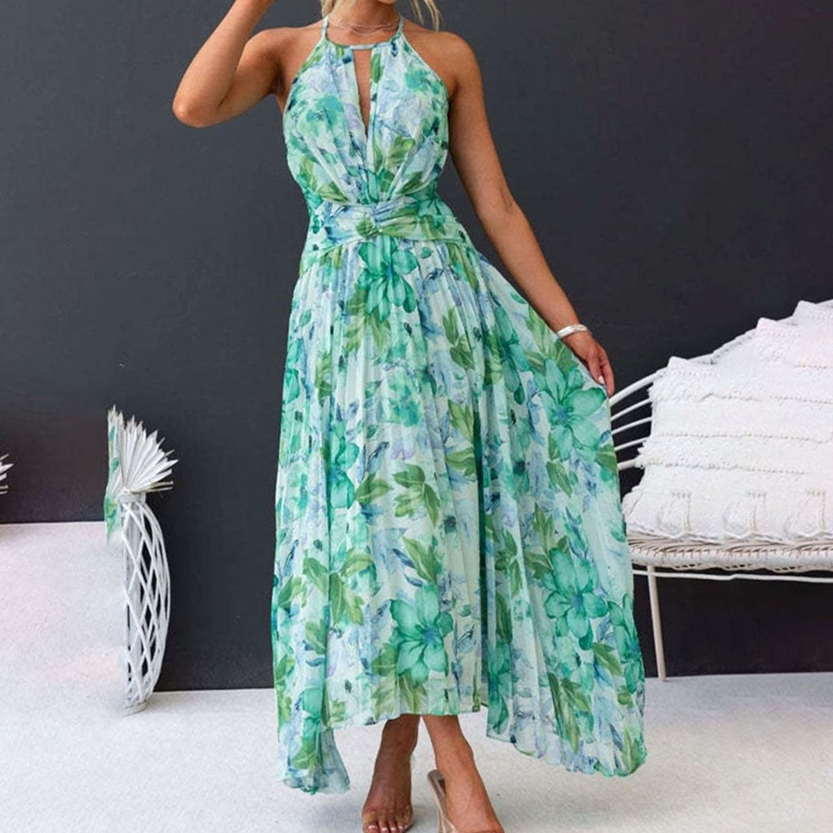 Camille | Halter Neck Floral Maxi Dress