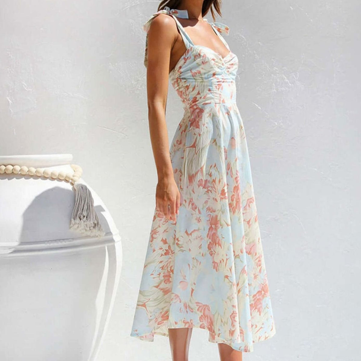 Poppy | Tie Shoulder Floral Midi Dress
