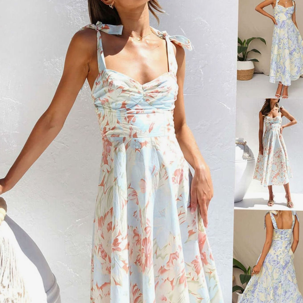 Poppy | Tie Shoulder Floral Midi Dress