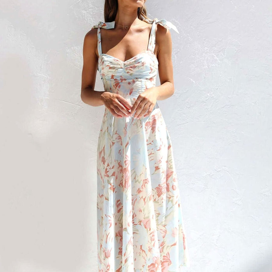 Poppy | Tie Shoulder Floral Midi Dress