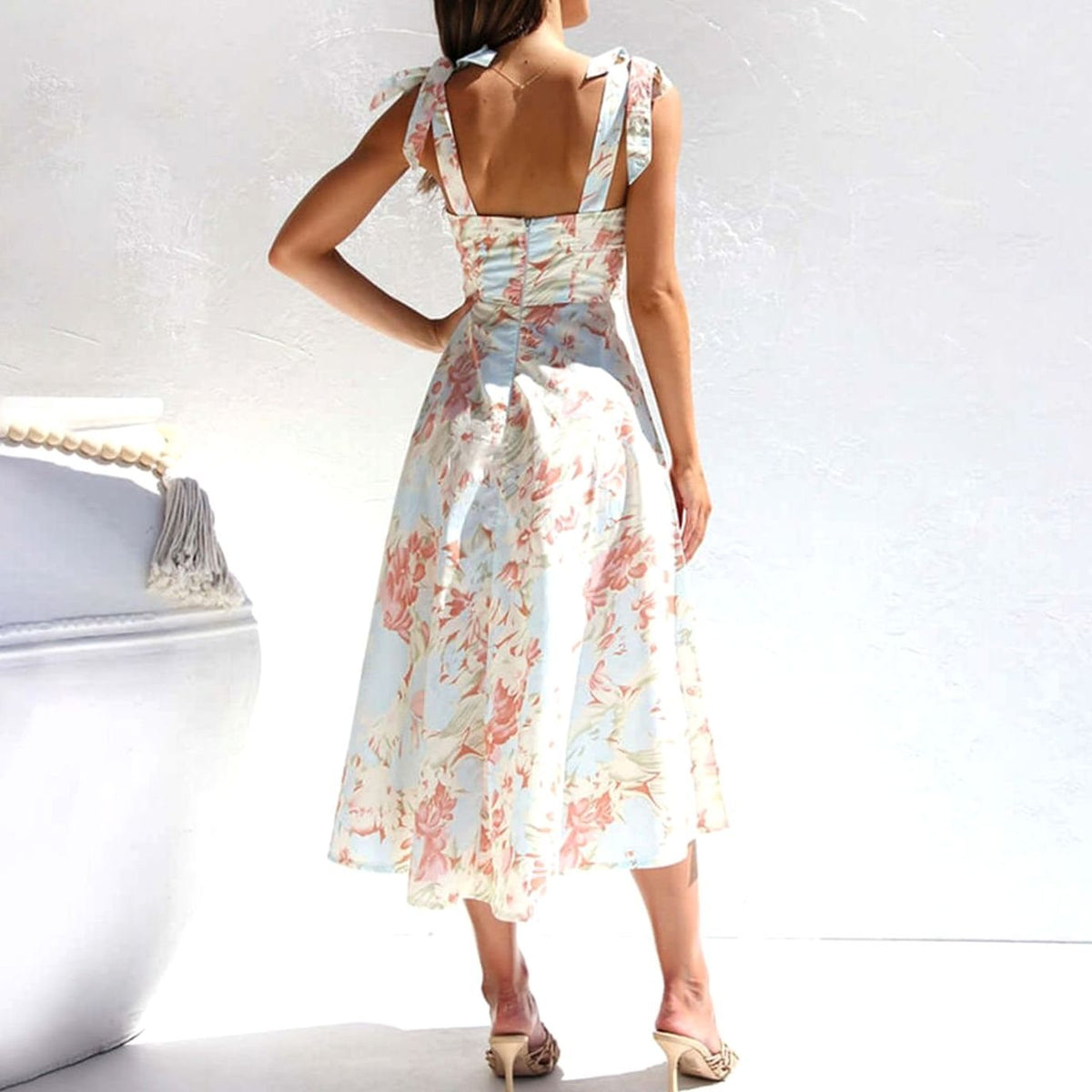 Poppy | Tie Shoulder Floral Midi Dress