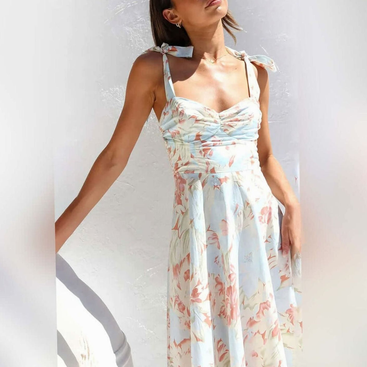 Poppy | Tie Shoulder Floral Midi Dress