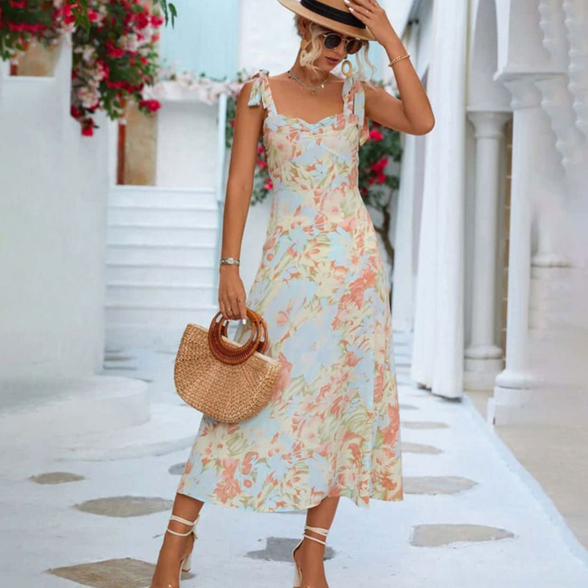 Poppy | Tie Shoulder Floral Midi Dress