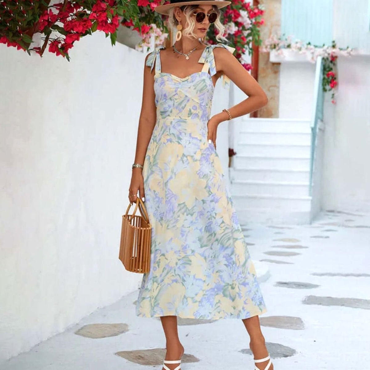 Poppy | Tie Shoulder Floral Midi Dress