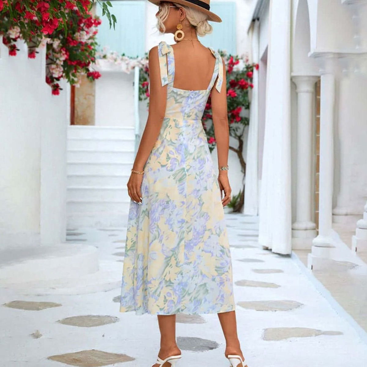 Poppy | Tie Shoulder Floral Midi Dress