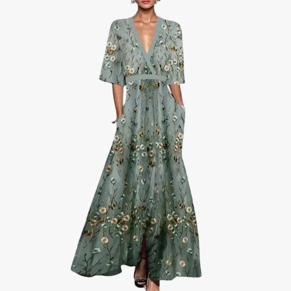 Fleur | Womens Floral V-Neck Maxi Dress