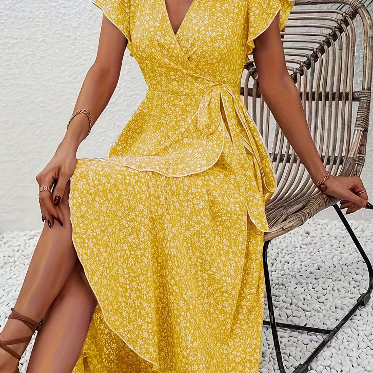 Hazel | Wrap Ruffle Wedding Guest Dress