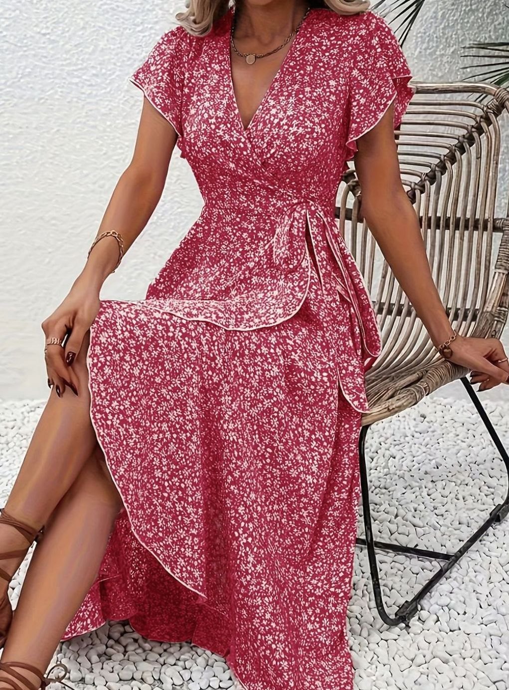 Hazel | Wrap Ruffle Wedding Guest Dress