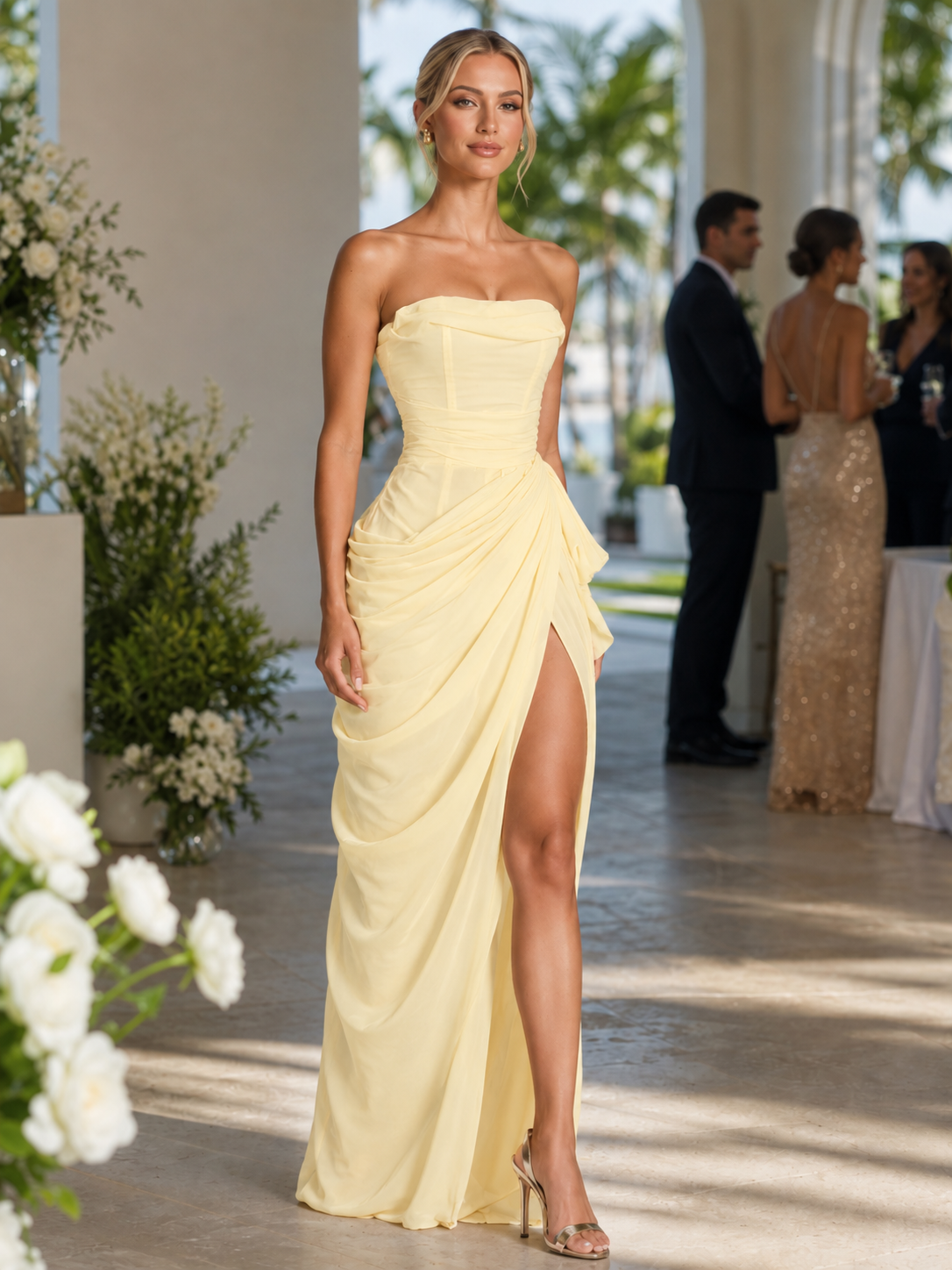 Marcella | Christmas Strapless Ruched Split Maxi