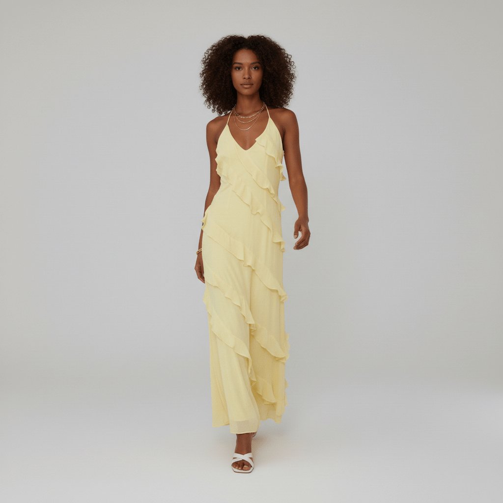 Saoirse | Halter Neck Ruffle Evening Dress