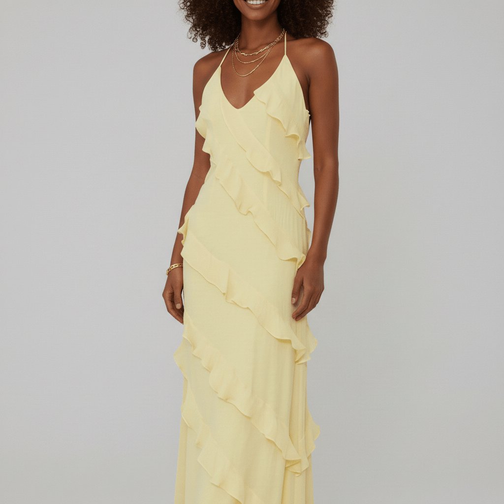 Saoirse | Halter Neck Ruffle Evening Dress