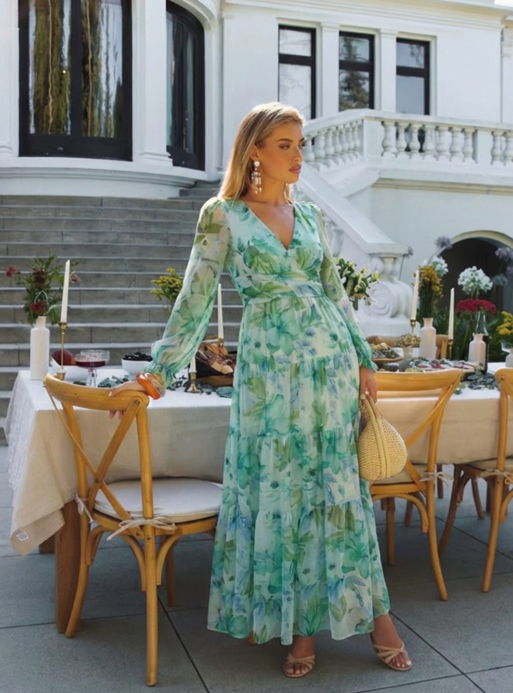Adeline | Tiered Chiffon Floral Maxi Dress