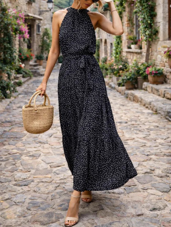 Davina | Halter Polka Dot Maxi Sundress