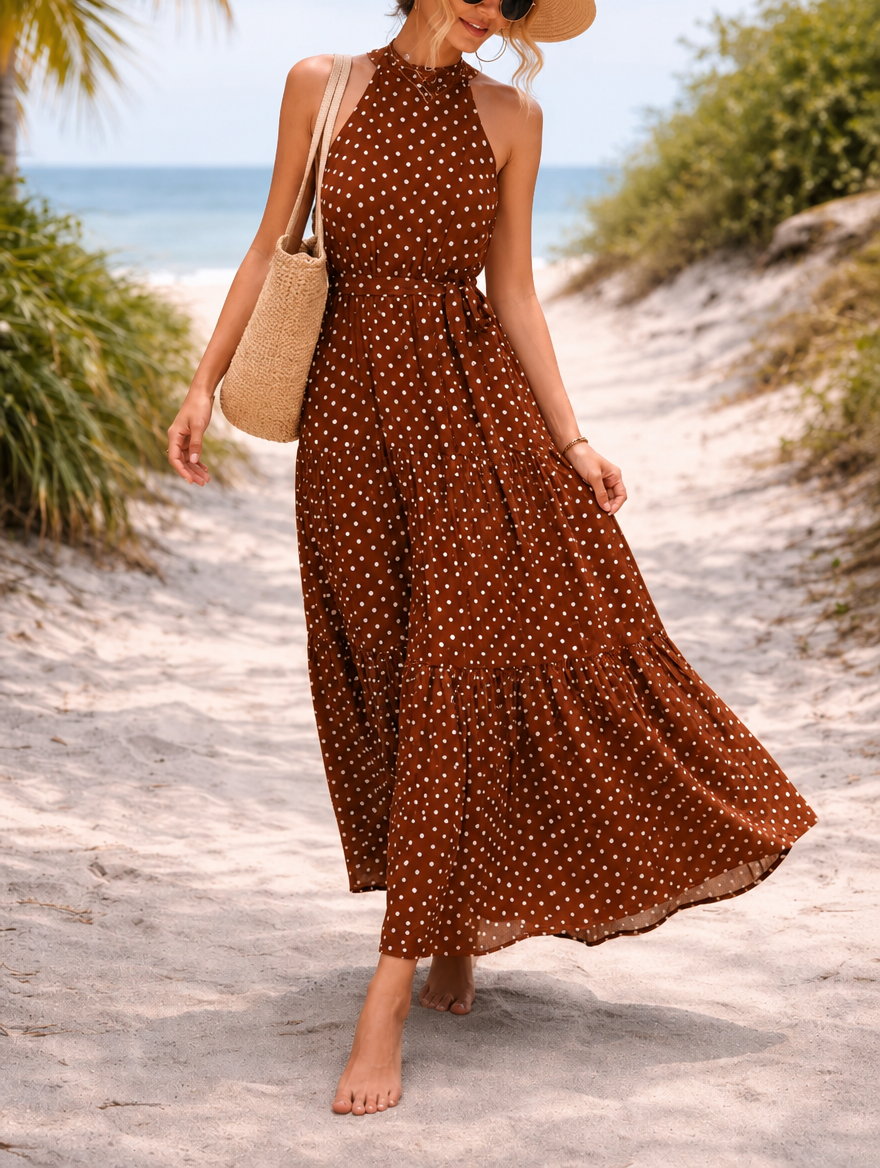 Davina | Halter Polka Dot Maxi Sundress